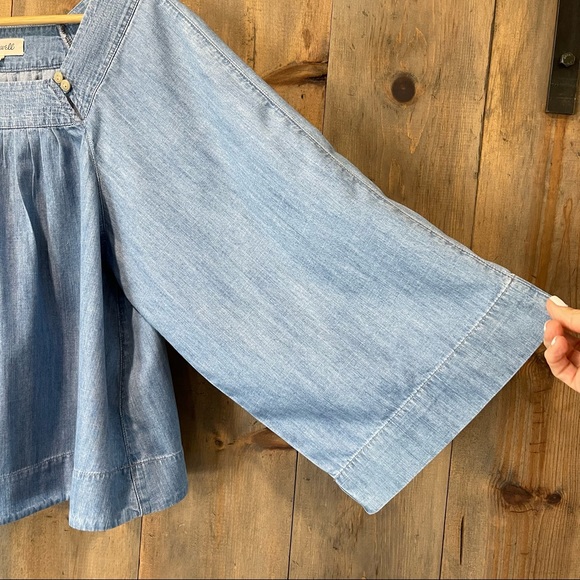 Madewell square neck bell sleeve chambray peasant crop top - Picture 4 of 7